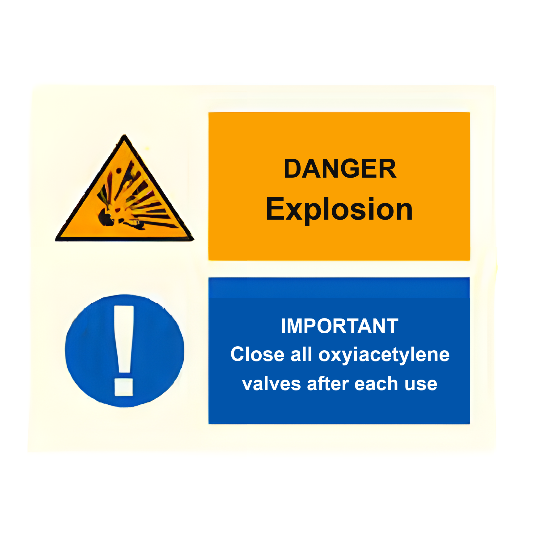 C09 — Danger explosion - important, close all oxy/acetylene valves after each use | Combination Sign | Seasonlite