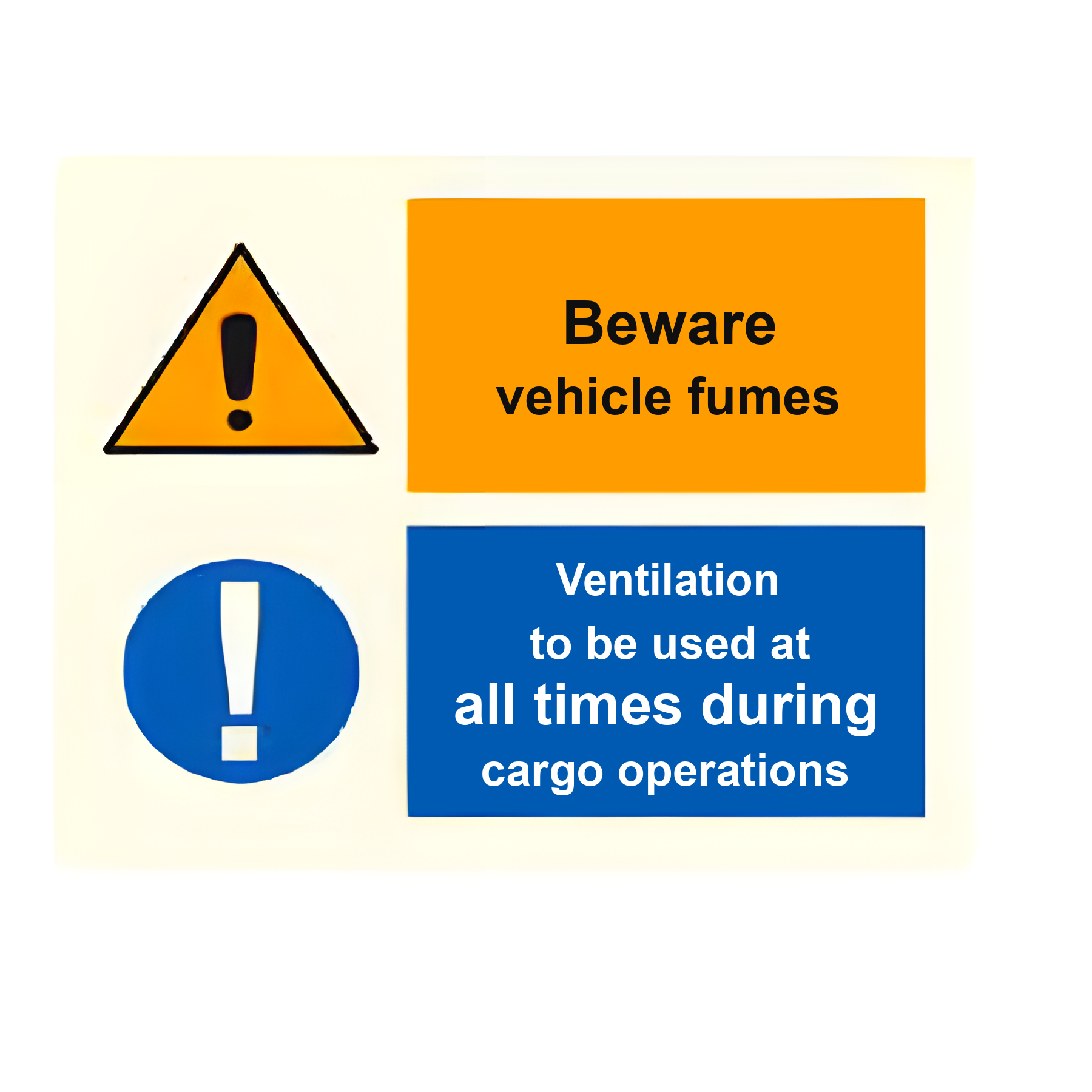 C12 — Beware vehicle fumes - ventilation to be used during cargo operations | Combination Sign | Seasonlite