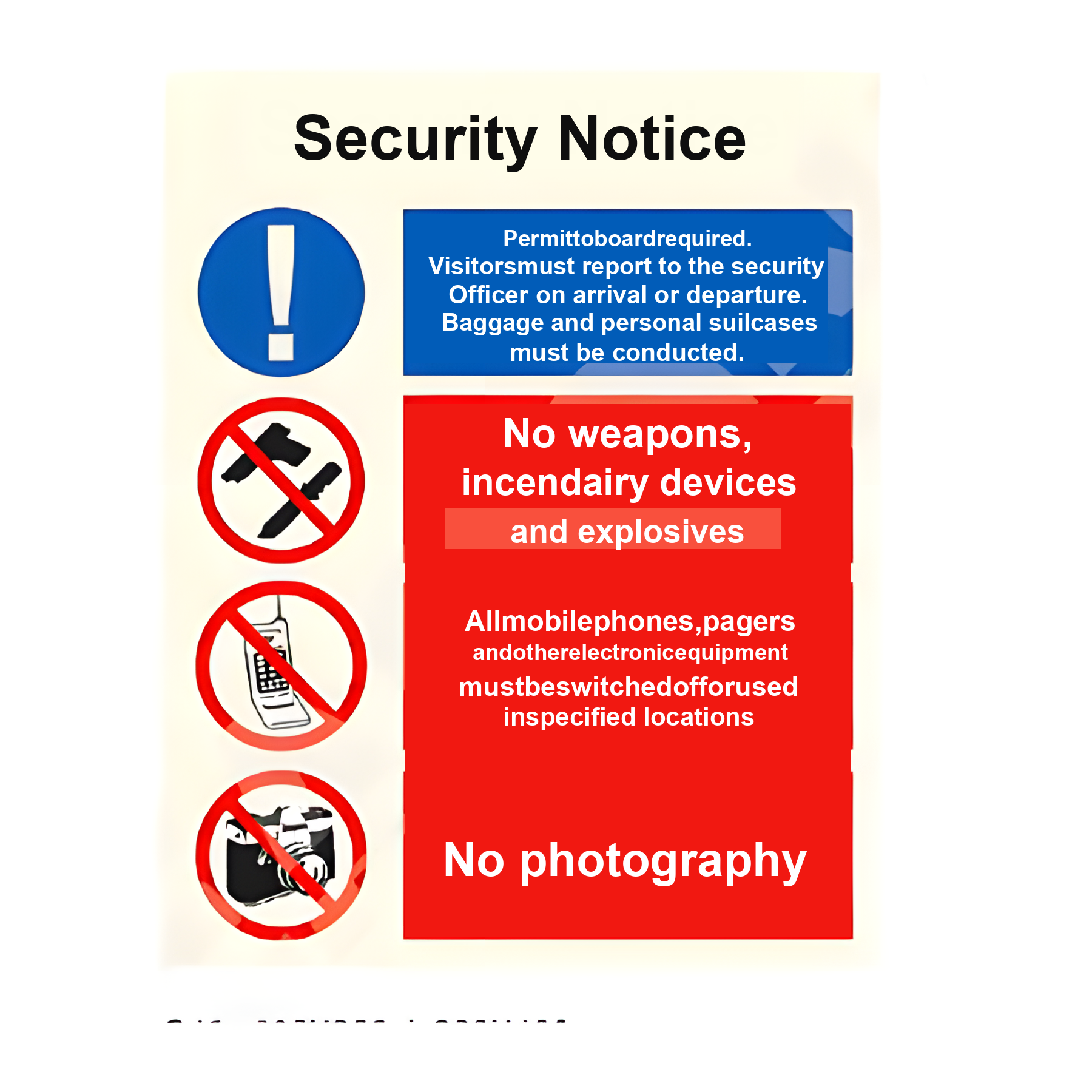 C42 — Security Notice - visitor / baggage / weapons / photography rules | Combination Sign | Seasonlite