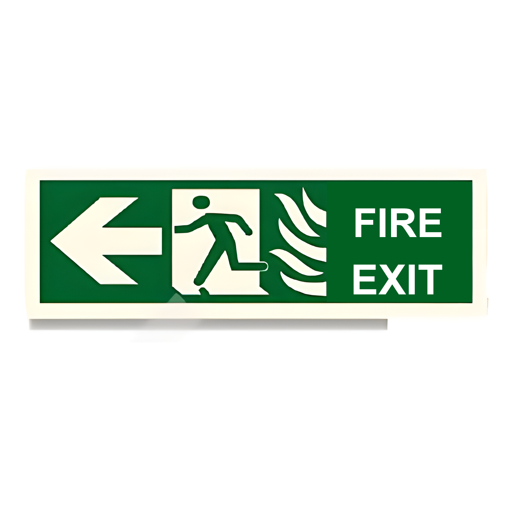 D107 — SWGS - Fire Exit + tactile strip + arrow left | Direction Sign | Seasonlite