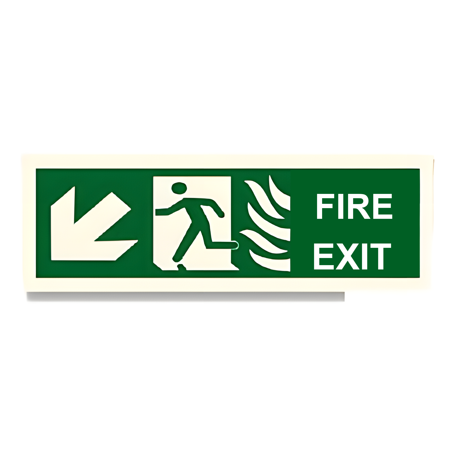 D113 — SWGS - arrow down-left + running man + Fire Exit | Direction Sign | Seasonlite