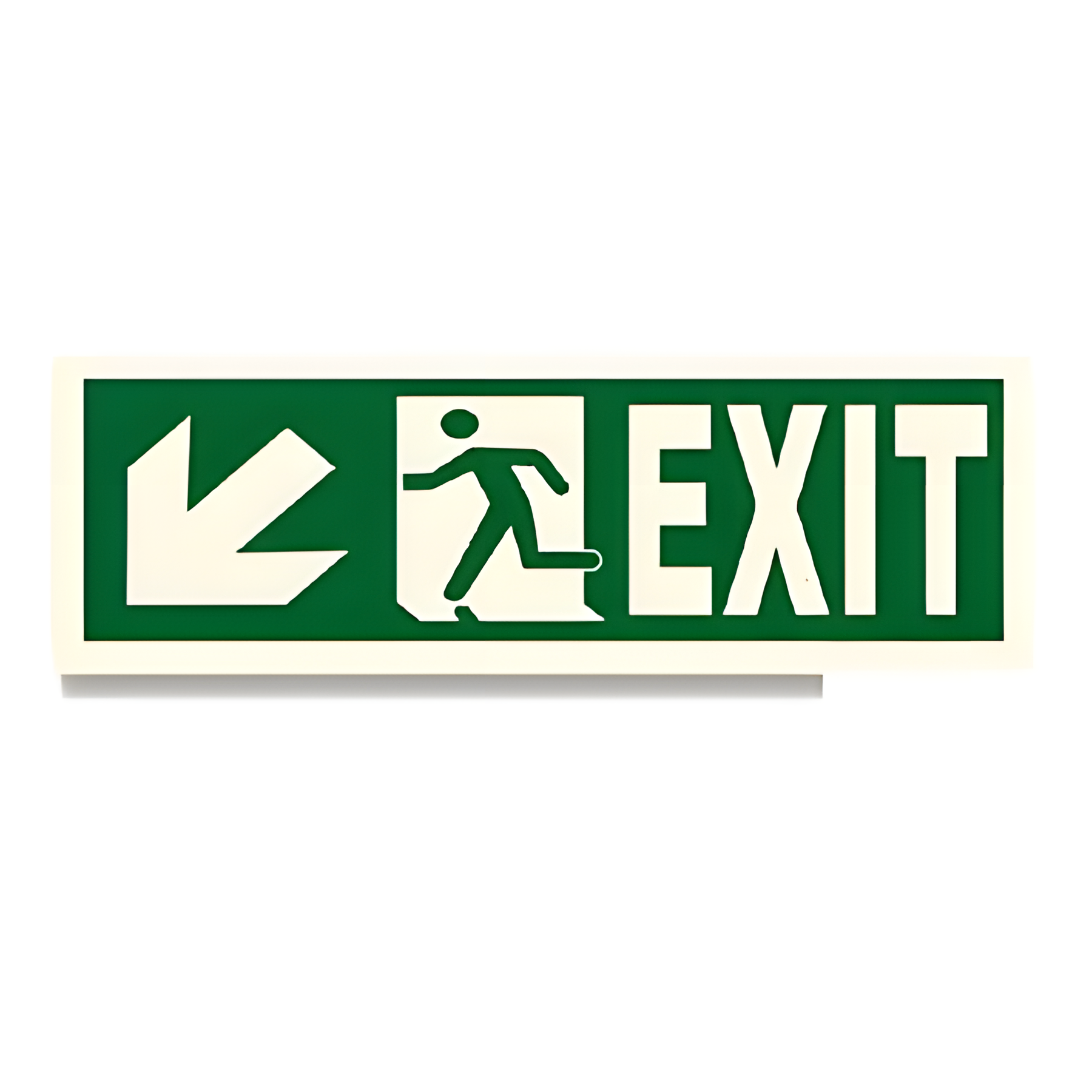 D32 — Exit + running man + arrow down-left | Direction Sign | Seasonlite