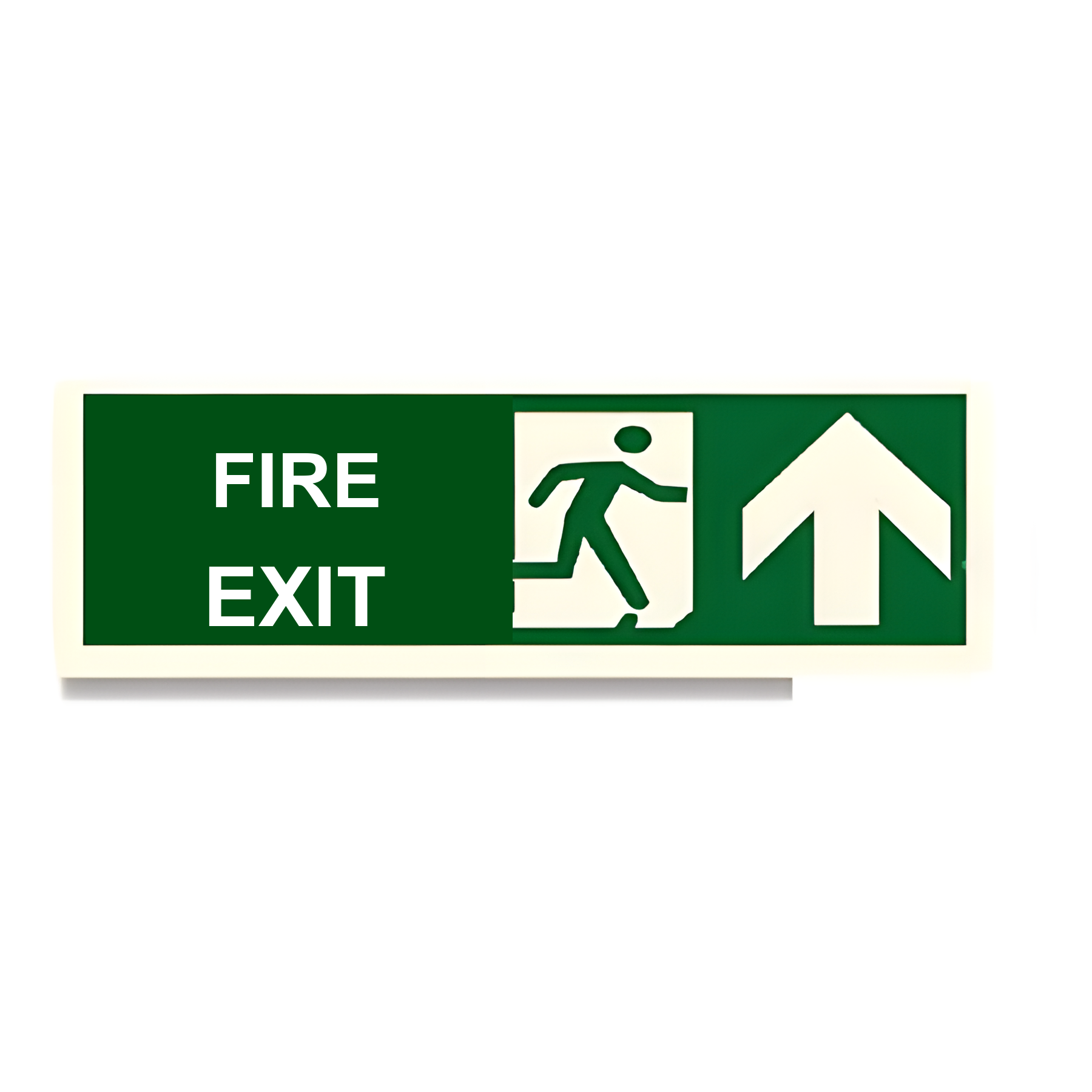 D36 — Fire Exit + running man + arrow up (mirrored) | Direction Sign | Seasonlite