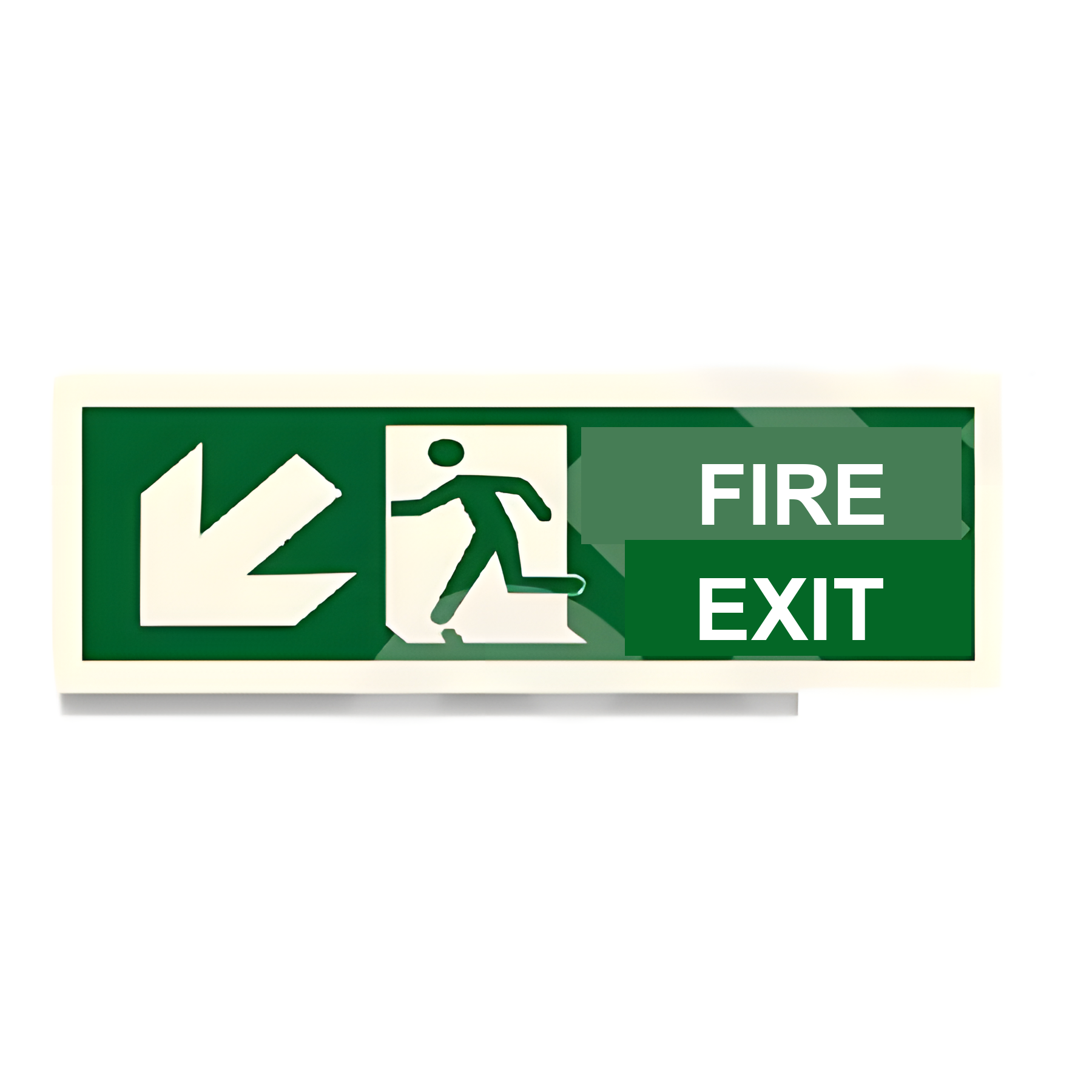 D39 — Fire Exit + running man + arrow down-left | Direction Sign | Seasonlite