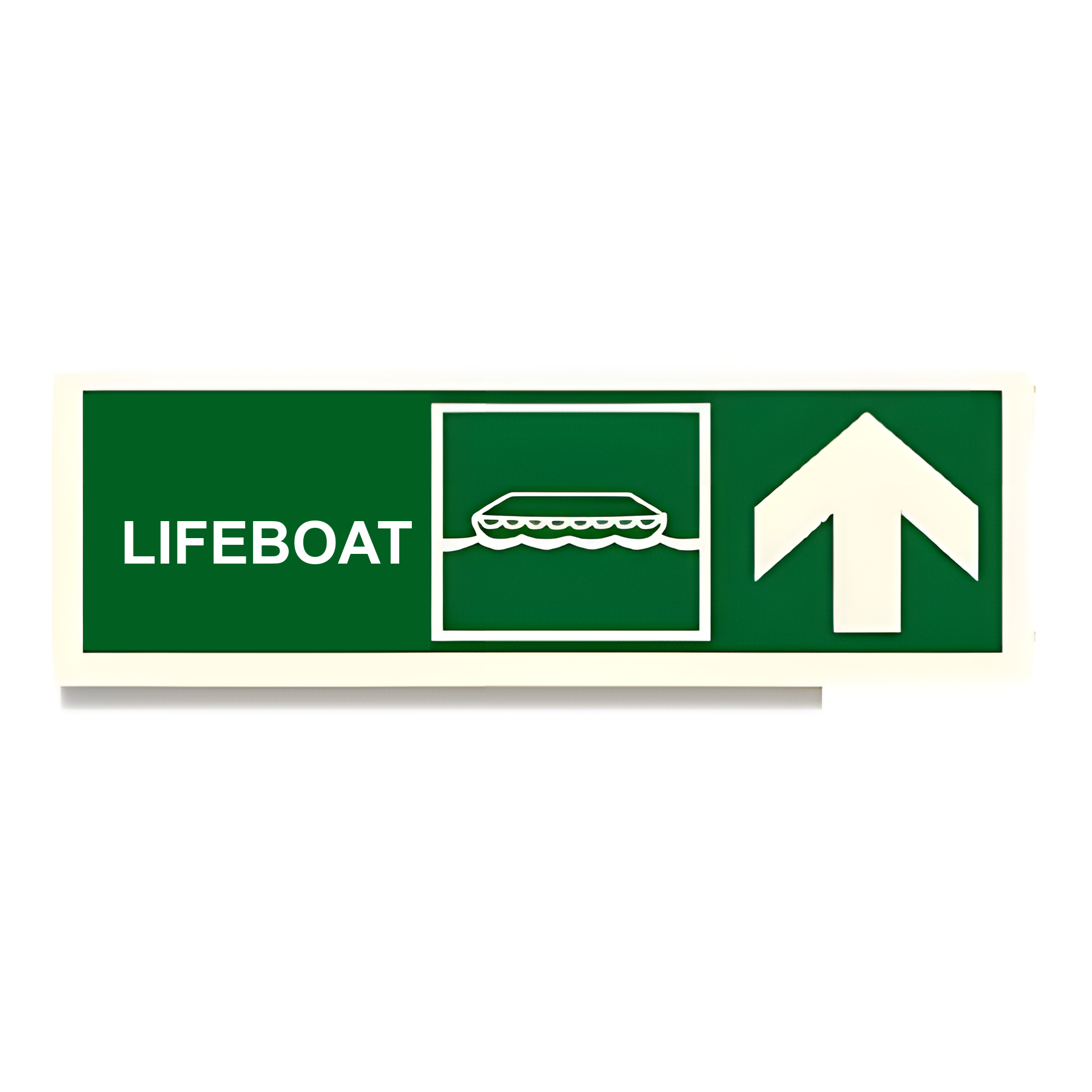 D49 — Lifeboat + arrow up (mirrored) | Direction Sign | Seasonlite