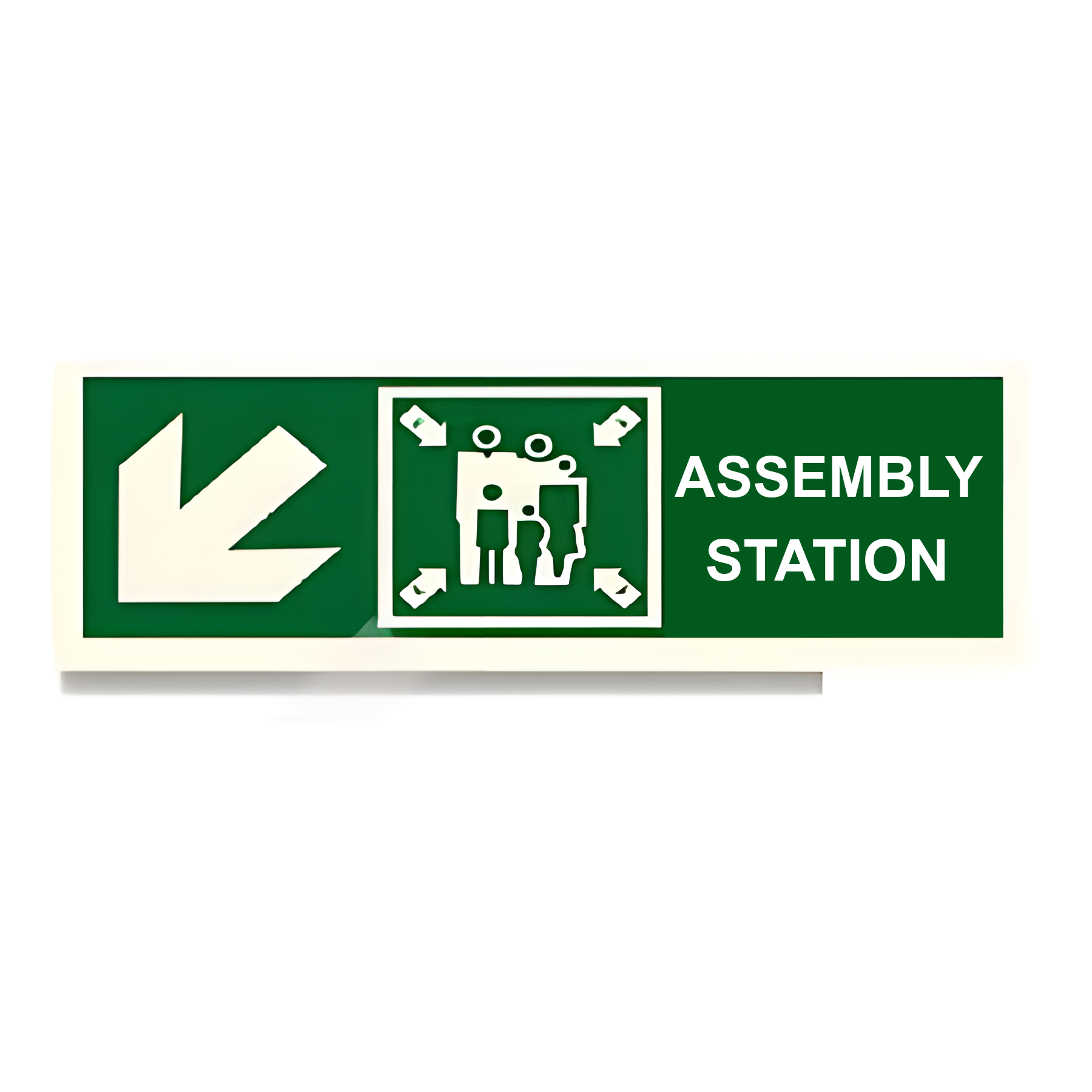 D58 — Assembly Station + arrow down-left | Direction Sign | Seasonlite