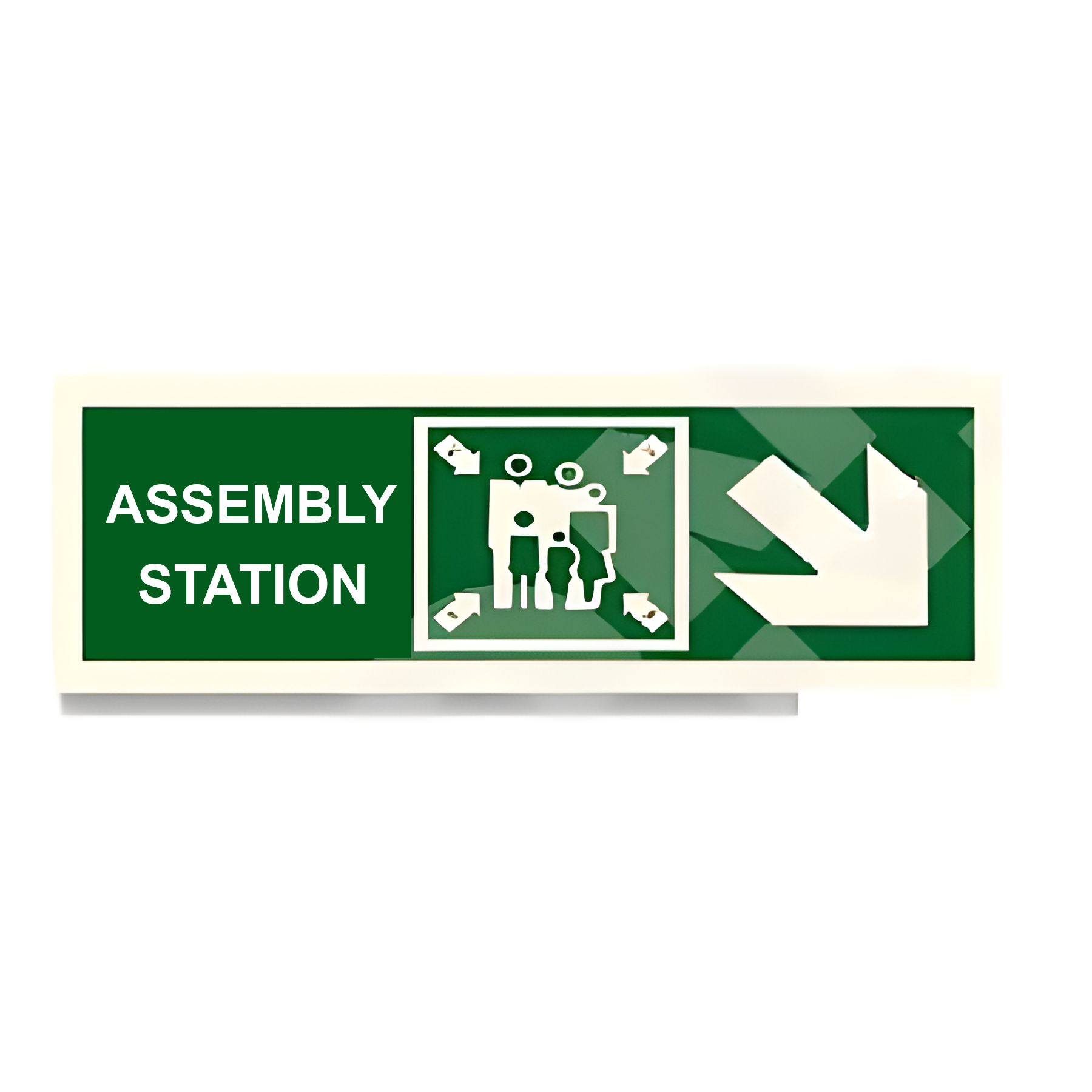 D63 — Assembly Station + arrow down-right | Direction Sign | Seasonlite