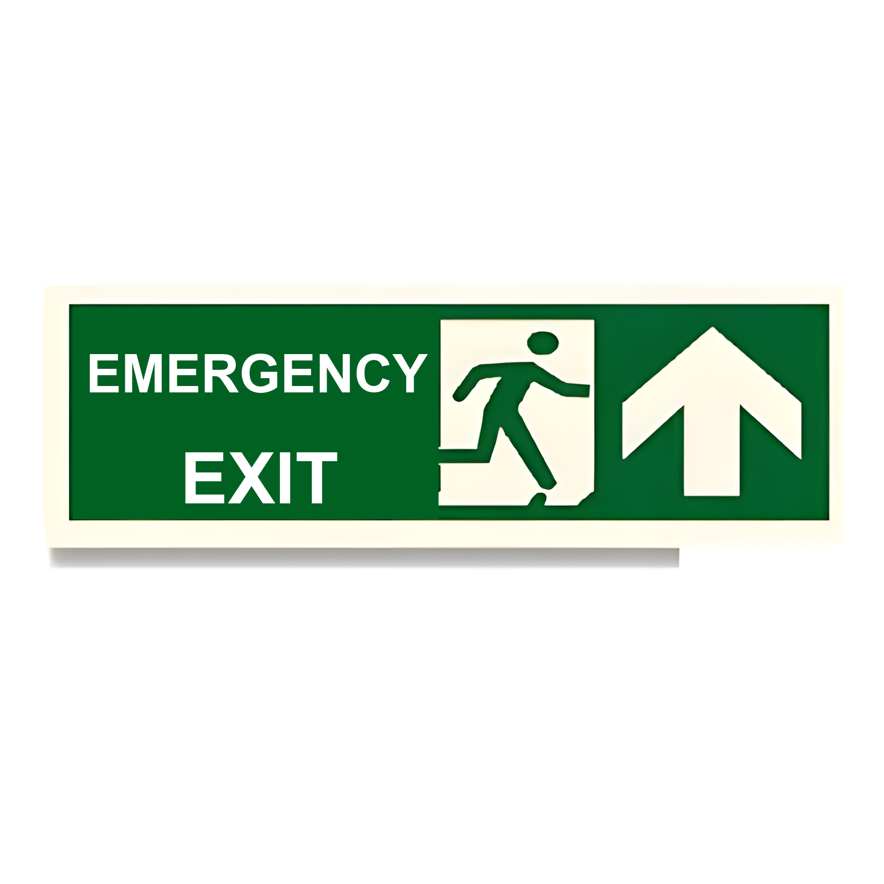 D82 — Emergency Exit + running man + arrow up (mirrored) | Direction Sign | Seasonlite