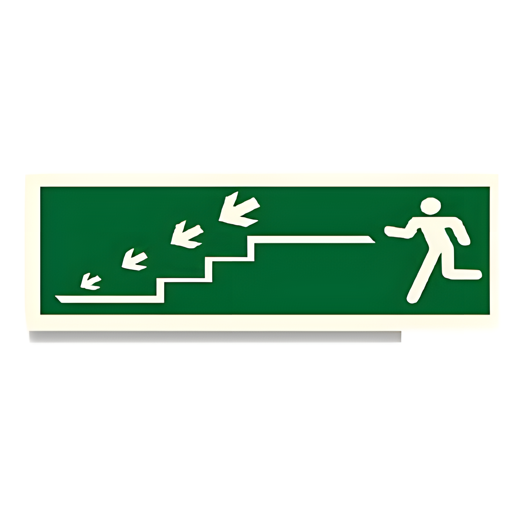 D87 — Running man on stairs + arrow (descending, left) | Direction Sign | Seasonlite