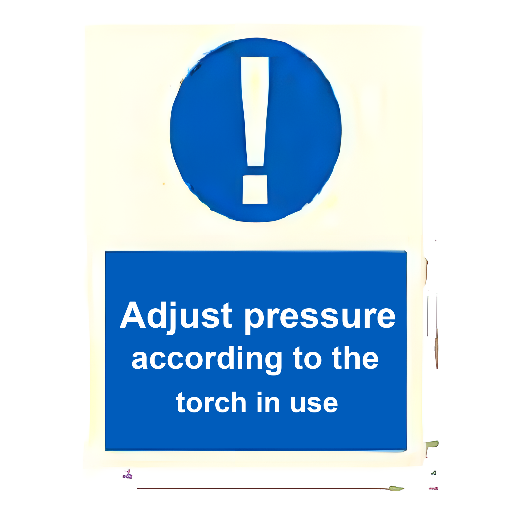 DER21 — Adjust pressure according to the torch in use | Deck & Engine Room Sign | Seasonlite