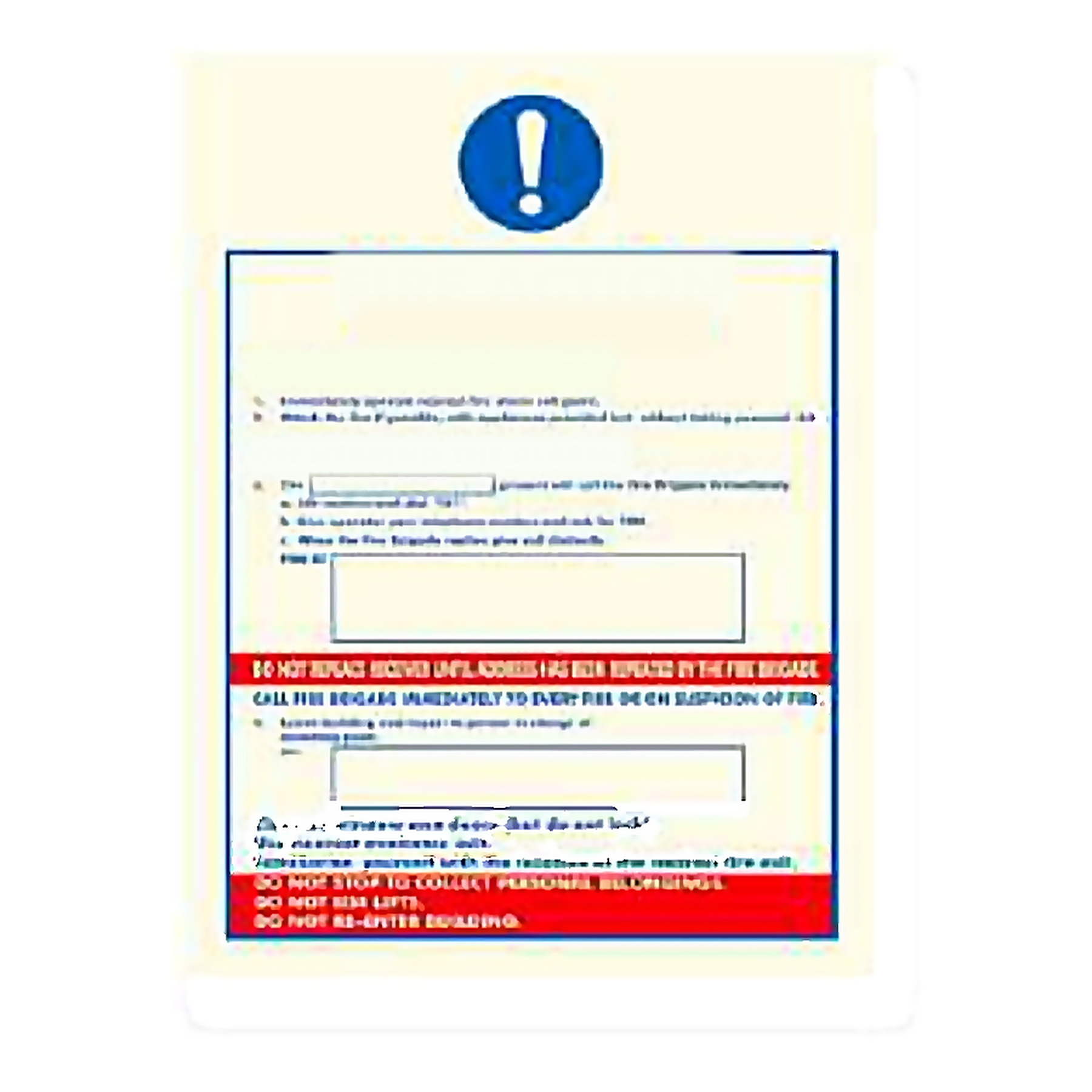 FE57 — Fire Action - for buildings with lifts | Fire Equipment Sign | Seasonlite