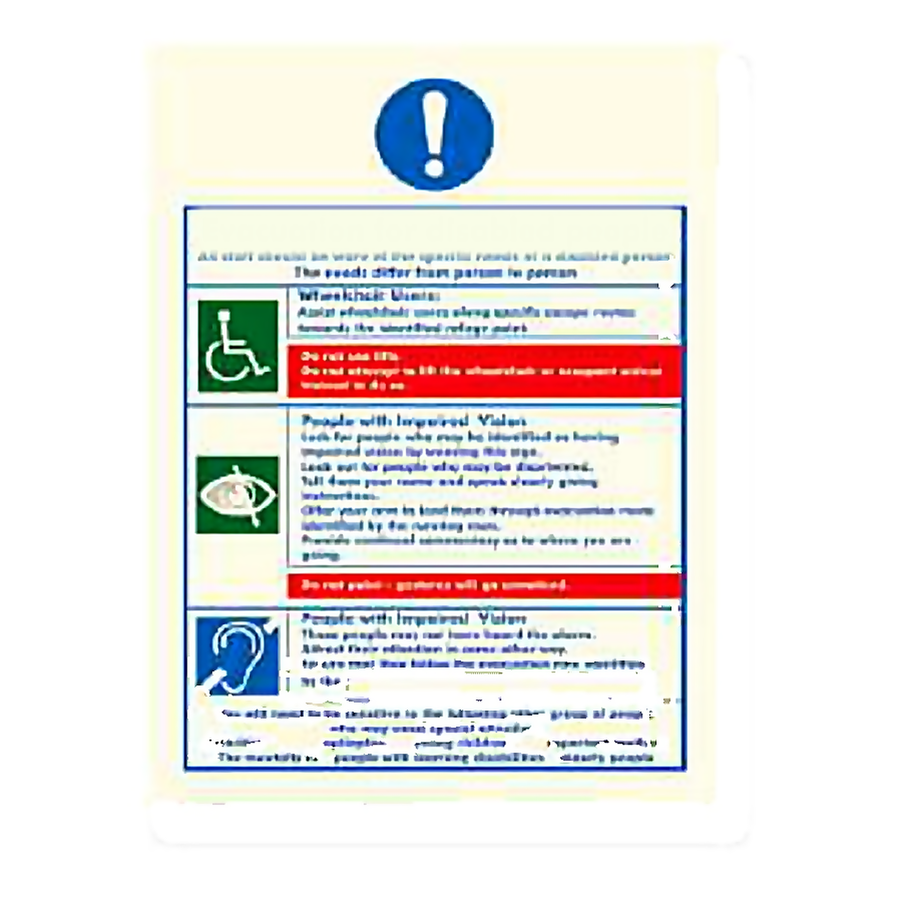 FE62 — Evacuation for disabled people notice | Fire Equipment Sign | Seasonlite