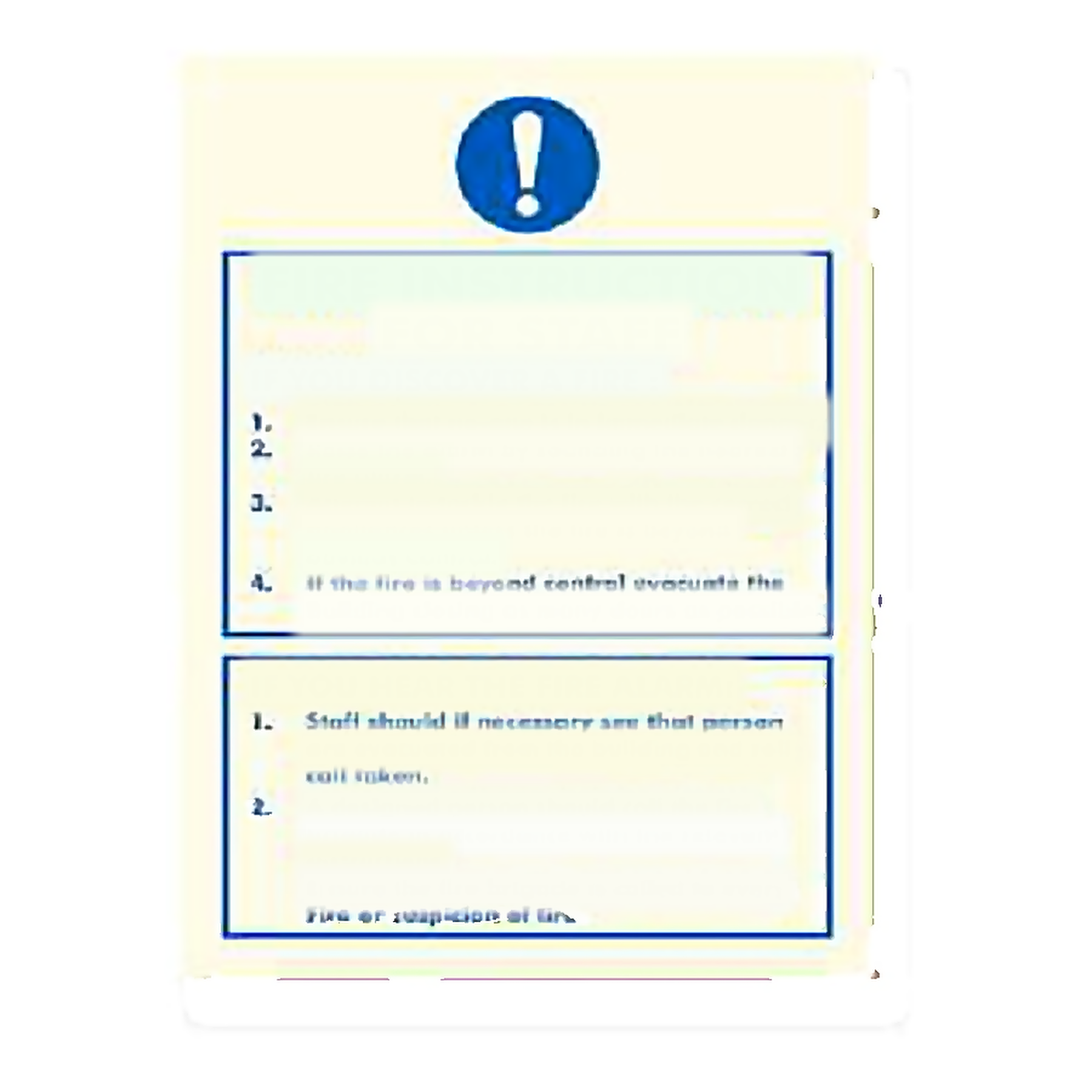 FE64 — Fire Instruction for staff notice | Fire Equipment Sign | Seasonlite