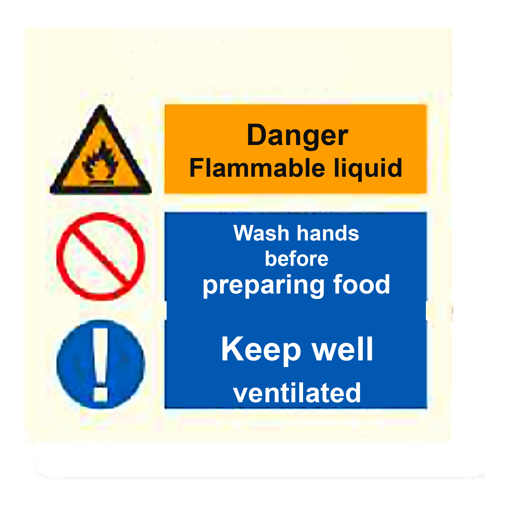 SI06 — Paint Store - flammable liquid, wash hands, keep well ventilated | Space Identification Sign | Seasonlite